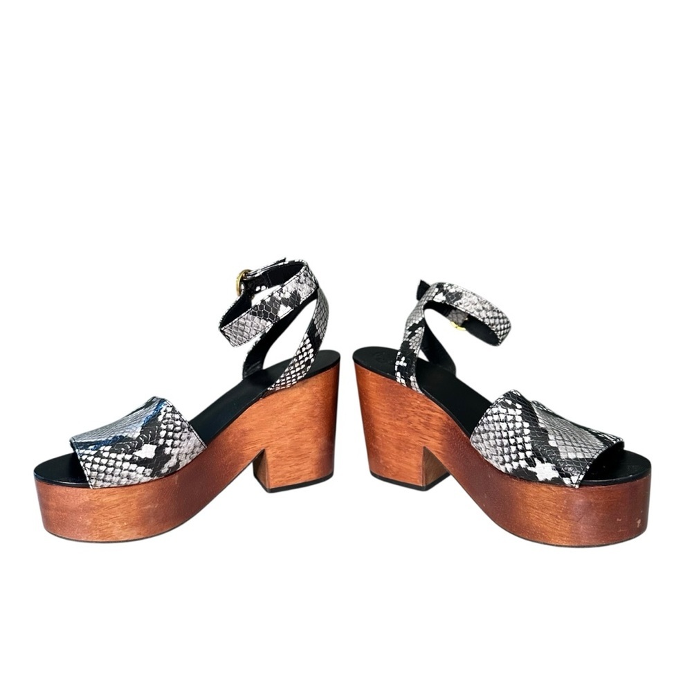 Tory Burch Camilla 100mm Snakeskin Embossed Wood Heel Platform Sandal Size 6.5 - Picture 9 of 15